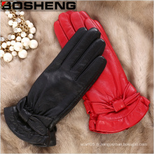 Gants en fourrure doublés en fourrure en cuir pour femmes et hiver en fourrure avec fourrure